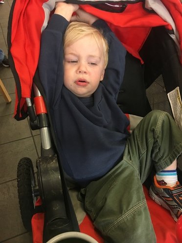 Picture of a child in a stroller.